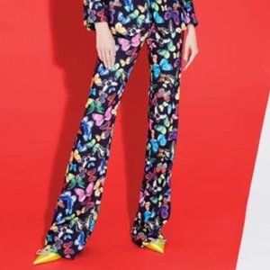 Alice + Olivia Blue Butterfly Print Teeny Fit Flare Bootcut Pants Size 6